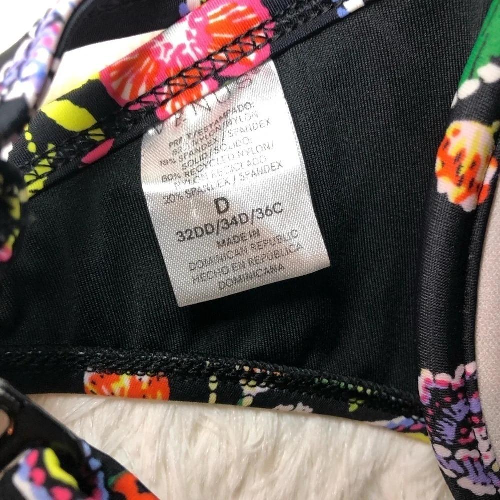 VENUS Black Bikini Top with tropical bright floral design size D